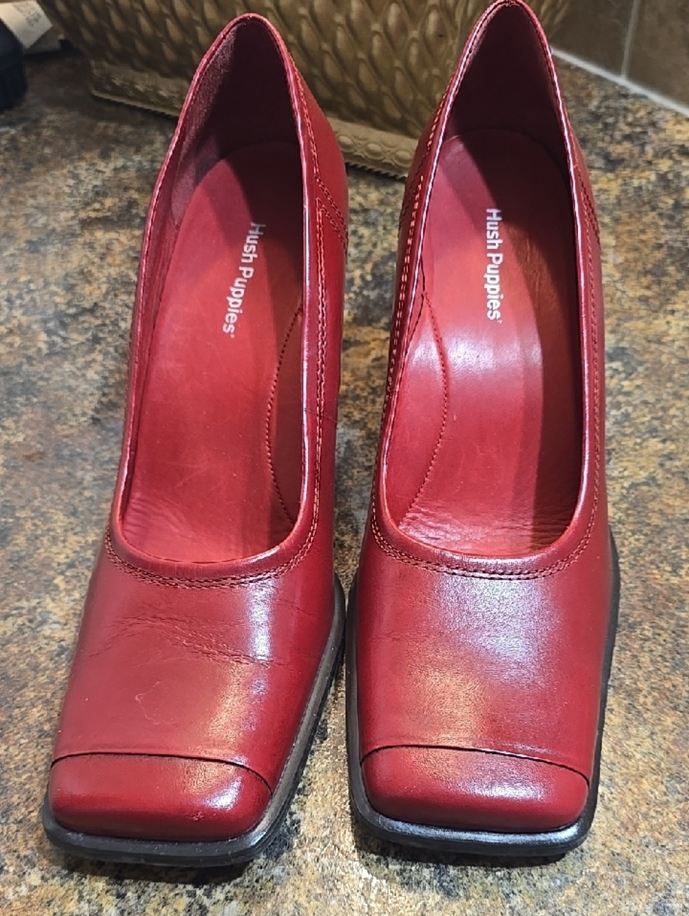 Hush Puppies Women's Red Leather Square-Toe Heels